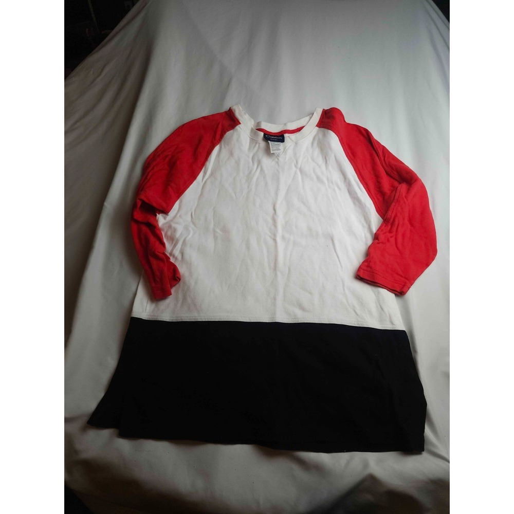 Catalina Top Womens 14/16W Red White Black Colorblock Knit 3/4 Sleeve Casual